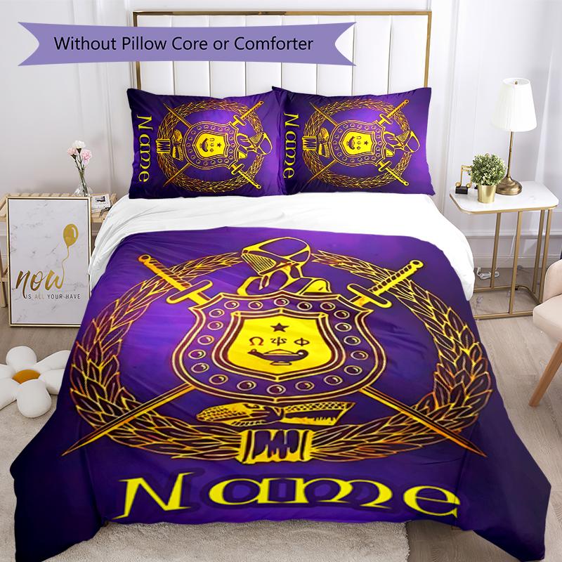 3pcs Custom Name Cartoon Omega Psi Phi Bedding Set Duvet Cover Closure Includes 1 Duvet Cover & 2 Pillowcases for All Seasons Bedroom Decor