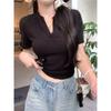 V-neck Front Shoulder Short-sleeved T-shirt for Women In Summer New Fashionable and Versatile Short Student Top for Women