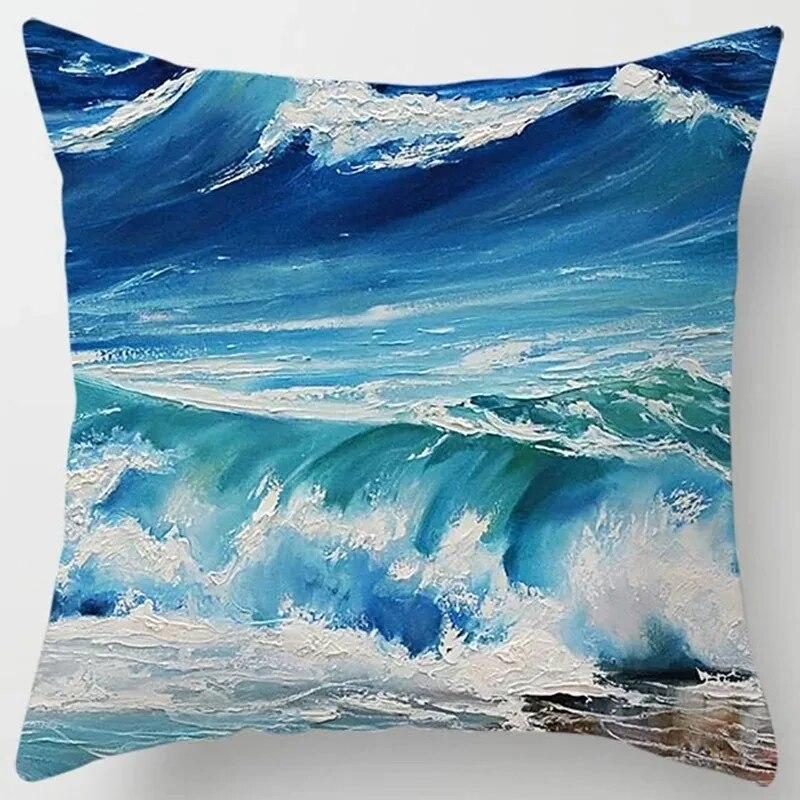 Car Living Room Sofa Cushion Cover Luxury Home Decor Pillow Cover Blue Wave Pattern Cushion Cover