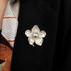 Retro Flower Brooch with Sparkling Rhinestone Rustproof Corrosion Resistant Faux Pearl Design Brooch Pin Jewelry Accessory