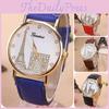 Elegant European Style Geneva Eiffel Tower Water Crystal Quartz Watch With Pu Strap