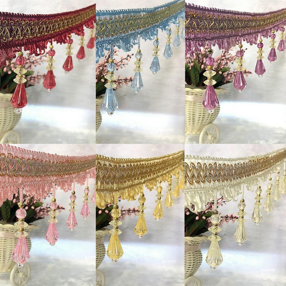 12M Woven Texture Tassel Lace Trim Crystal Hanging Beads Chain Tassel Ribbon Curtain Decor