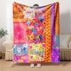 Vibrant Floral Patchwork With Colorful Patterns And Designs Throw Personalized Blanket Customize Your Name Comfortable Suitable For Sofa Couch Office