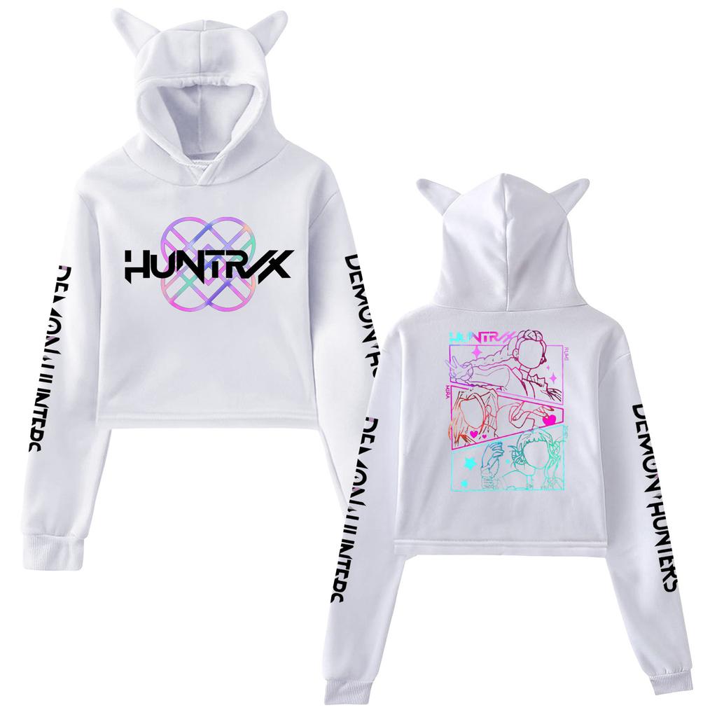 K-Pop Толстовки Охотники на демонов Косплей Костюм 2025 Мерч Толстовки Свитшот для девочек Кошачьи ушки Укороченный пуловер Повседневная одежда