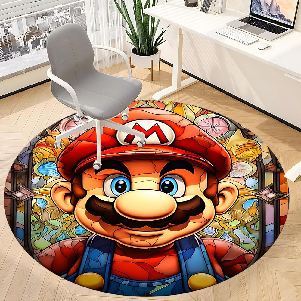 1pc Mario StainedGlass Office Round Area Rug, Indoor Mat Suitable For Office, Bedroom Living Room Home Decor, Room Deco, Offic a0926226