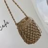 Summer Handmade Crossbody Bag for Women Beach Weaving Drawstring Straw Bucket Shoulder Bag