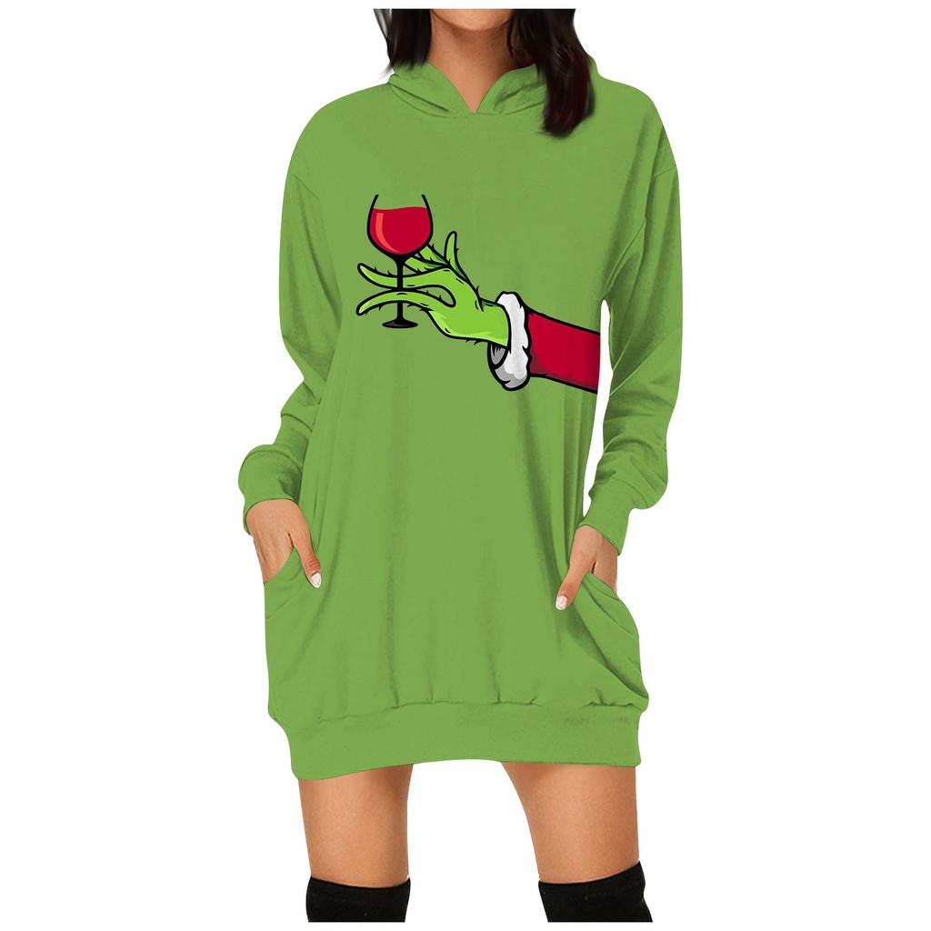 Women's Fashion Christmas Print Pockets Long Sleeve Hoodies Pullover Sweatshirts