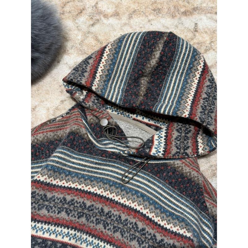 Детская толстовка для девочек в винтажном стиле с узором Fair Isle, с капюшоном, свободного кроя, с длинным рукавом