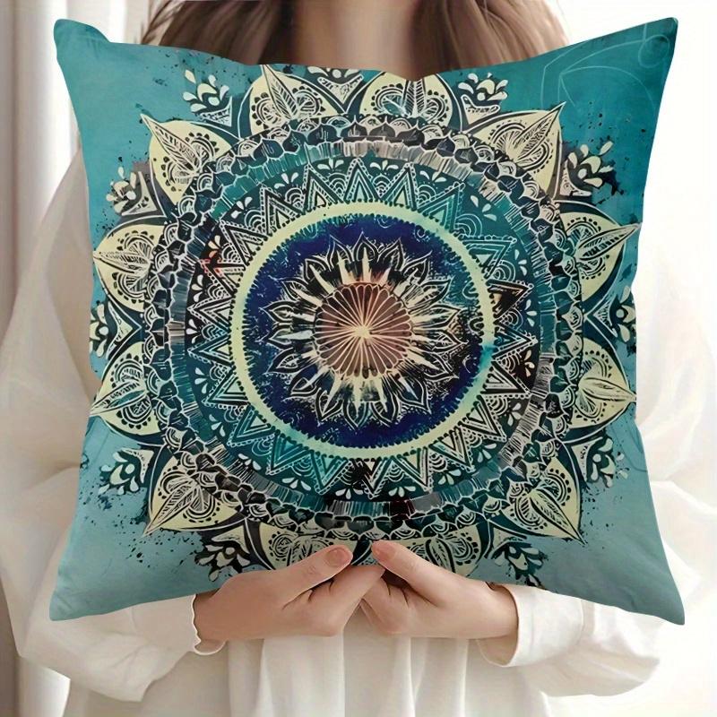 Vikama All-Season Mandala Blue Print Pillowcase Traditional Home Decor For Beds Sofas Lounge Chairs
