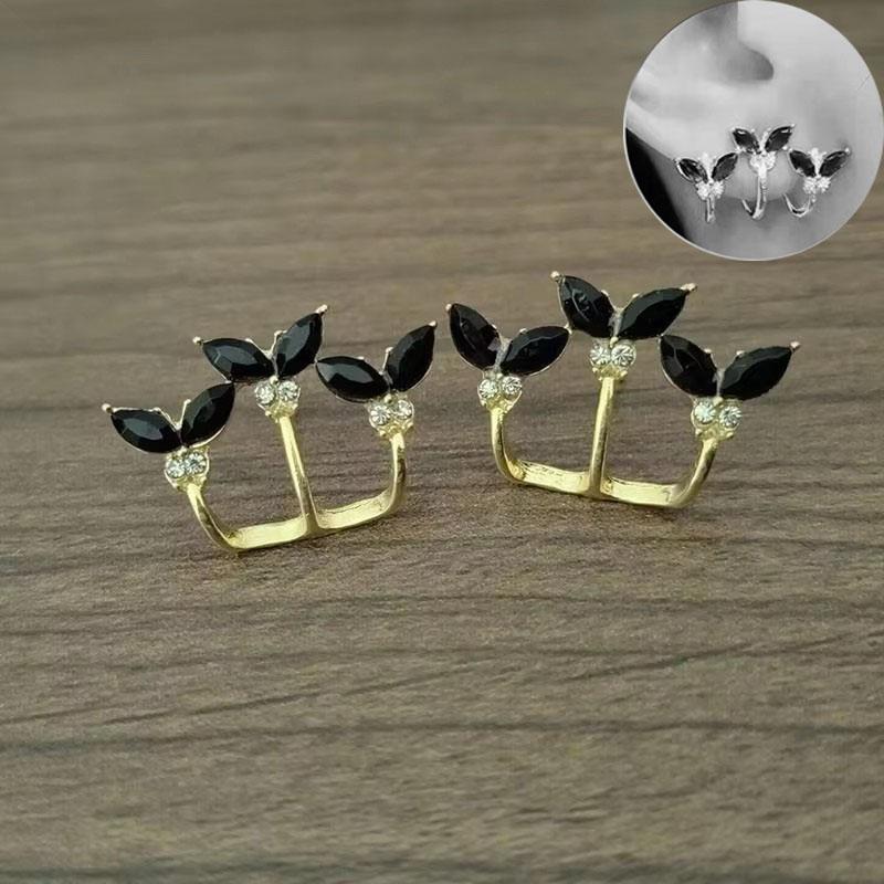 Серьги-гвоздики из серебра 925 пробы с зелеными цветочными цирконами в виде листьев для женщин