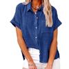 Летние женские блузки на пуговицах с лацканами, однотонные хлопковые льняные рубашки с карманами и короткими рукавами, рубашка нестандартной формы большого размера