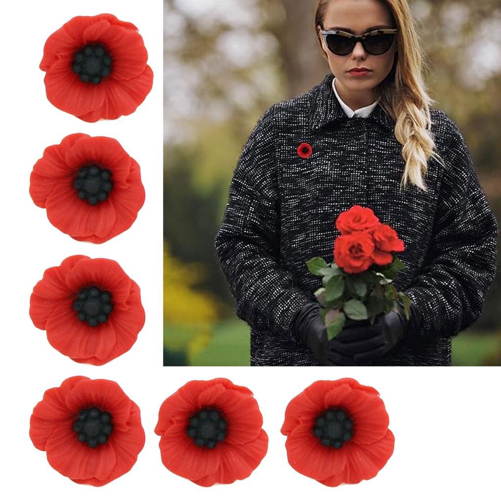 10pcs Elegant Poppy Shaped Brooch Stylish Flower Breastpin Remembrance Day Lapel Pins for Women Girls Memorial Day Gift