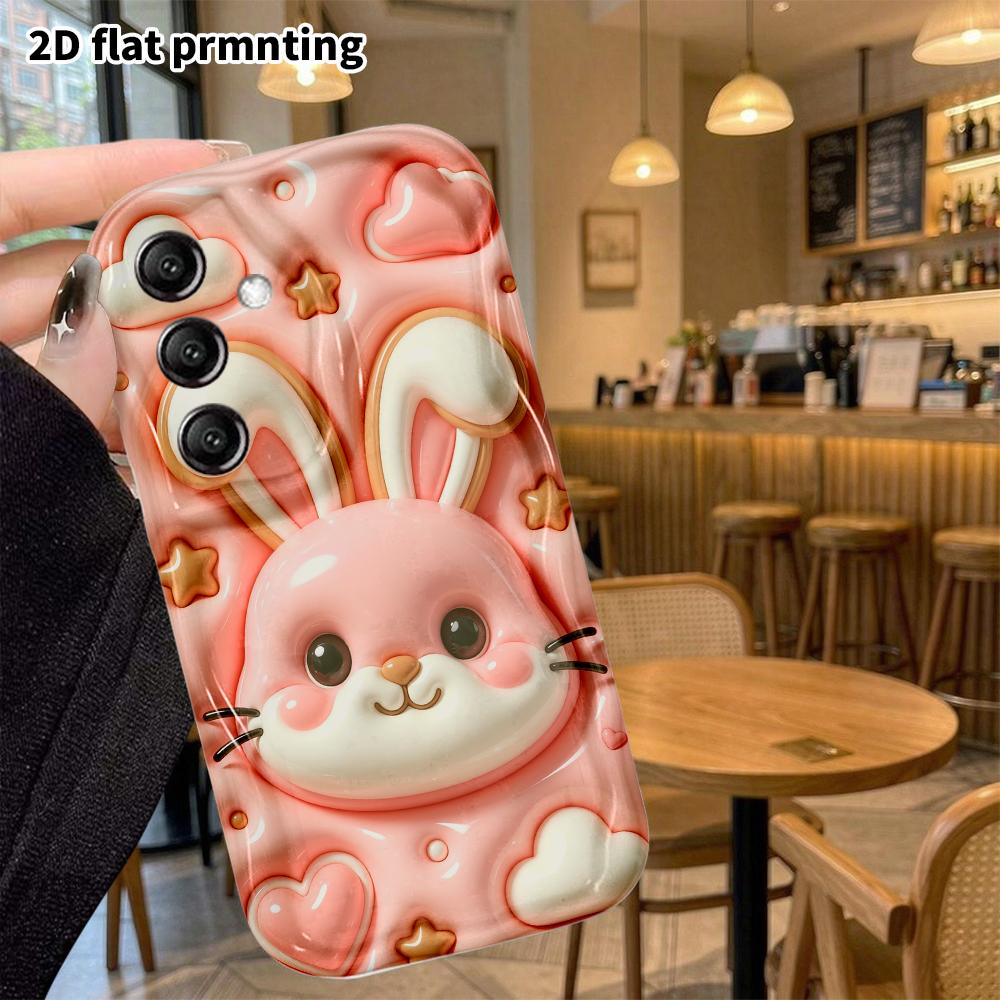 Phone case: 2D flat, suitable for Samsung Galaxy A34 A35 M05 M06 S20 S22 S21 FE Plus 5G protective case, pink bunny, perfect Christmas and Halloween h