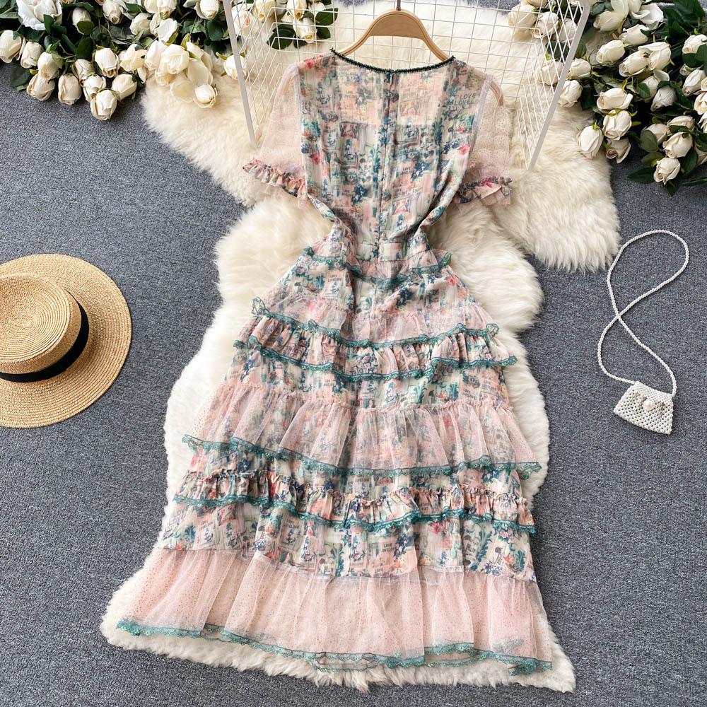 Летнее платье с коротким рукавом для автопортрета, женское сексуальное платье с квадратным воротником и оборками из сетки, дизайнерское подиумное вечернее платье миди