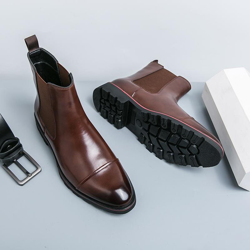 High Quality Men Boots Slip-On Low Heel Black Color High Top Botas Mujer Casual Ankle Motorcycle Shoes Leather Chelsea Boots