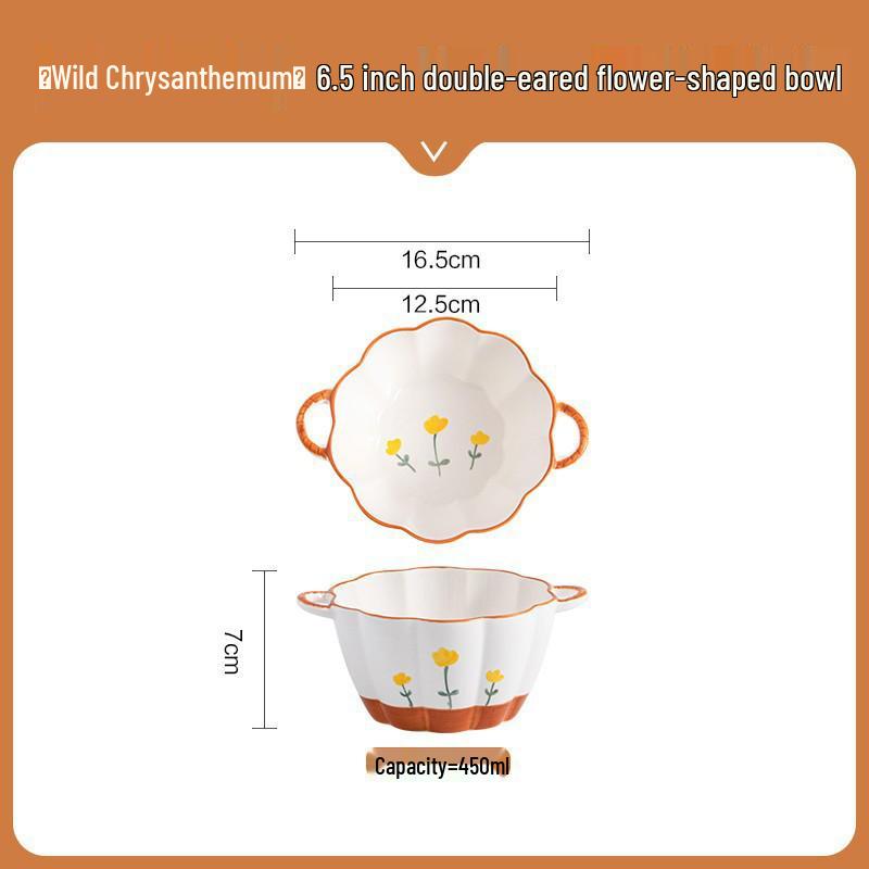 Очаровательная керамическая миска с двойными ручками в форме ягодного лепестка для фруктов, салата или лапши - Защита от ожогов.