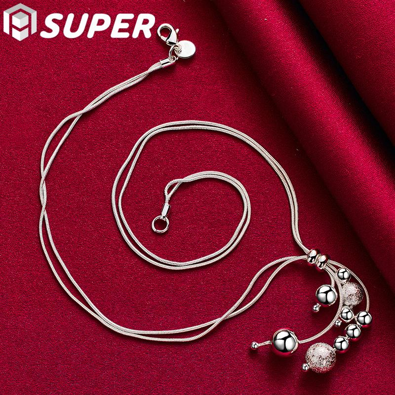 Ювелирные изделия из стерлингового серебра 925 пробы с двойной змеиной цепочкой и матовым гладким шариком