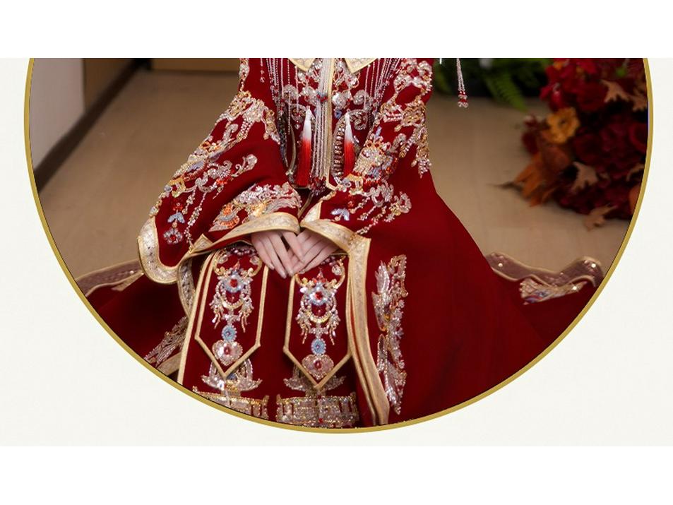 2025 Plus Size Xiuhe Dress with Phoenix Crown & Xiapei - Chinese Wedding Toasting Gown