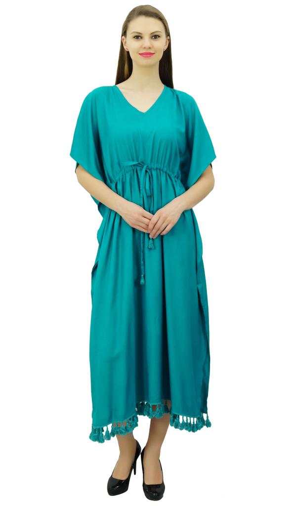 Bimba Женский длинный макси кимоно кафтан вискозный ночной халат с кисточками и завязками