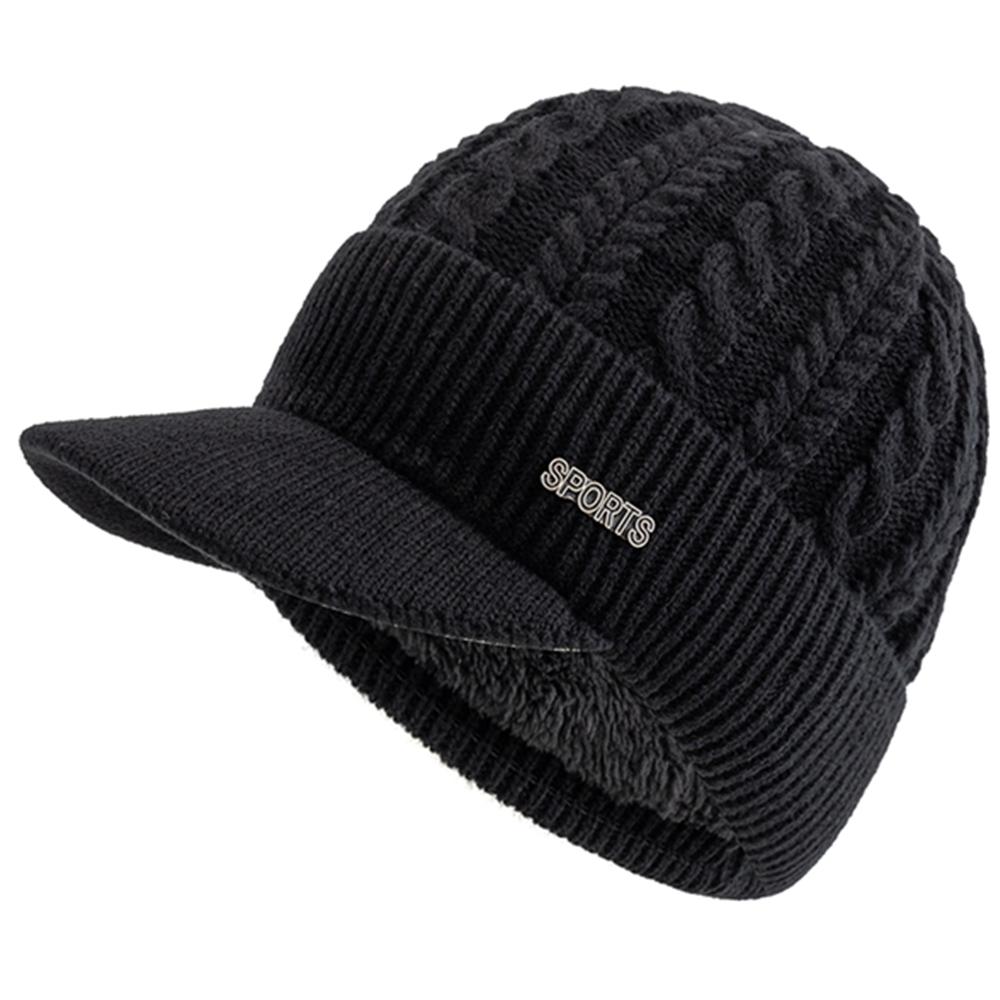 New Style Unisex Warm Winter Hat Brim Fur Lined Beanie Hat Sports Label Thicken Winter Hats For Men Women Outdoor Knitted Hat