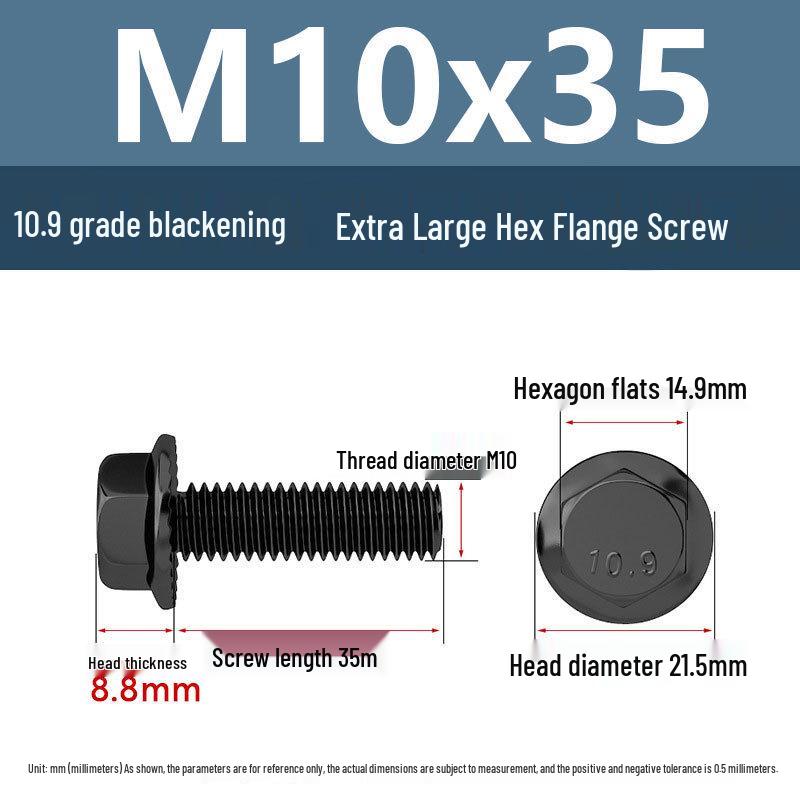 Yigu Grade 10.9 High-Strength Oversized Black Hex Flange Screw with Anti-Slip Washer (M6-M12)