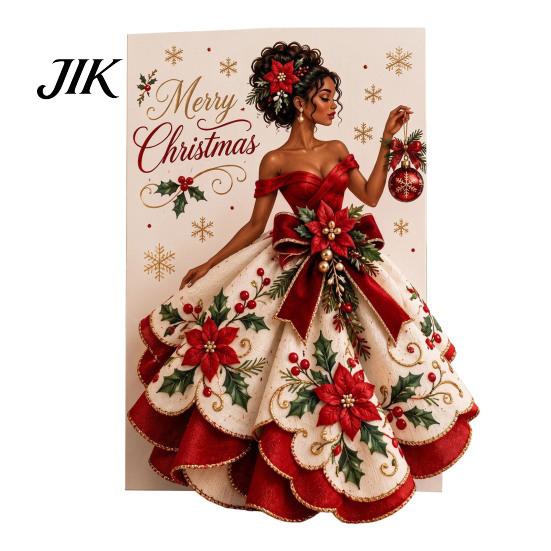 Holiday Gift for Family Friends 3D Christmas Angel Greeting Card with Fabric Dress, Pop Up Party Keepsake Card, Merry Detailed Paper Art