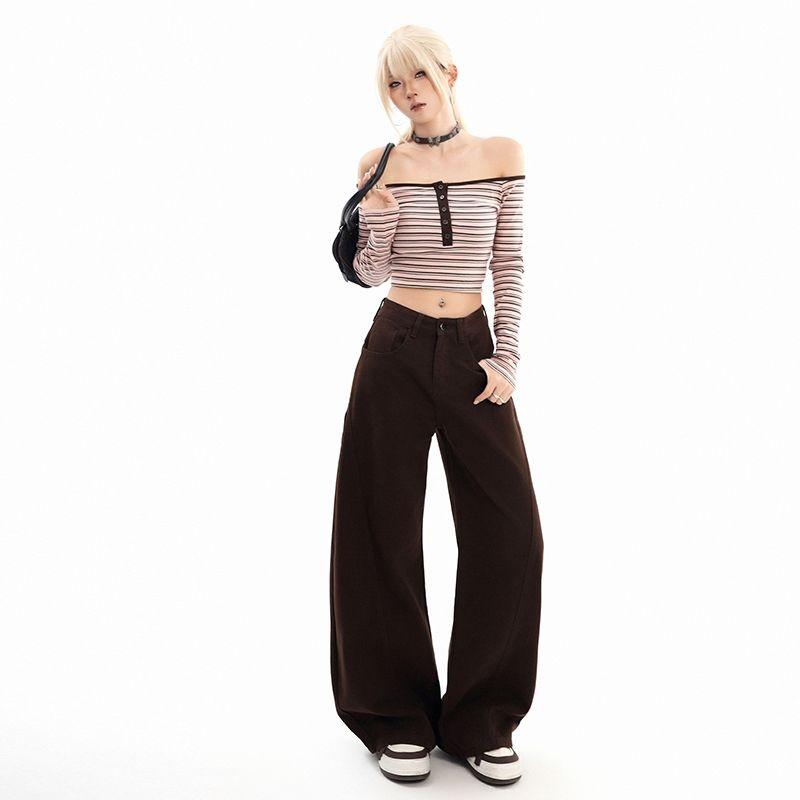 Gedijie Trendy Loose Curved Knife Pants Women's New Wide Leg Casual Jeans
