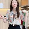 WTEMPO Spring Summer Floral Printed Chiffon Shirts Women's Three Quarter Sleeve Casual Loose Elegant Blouses