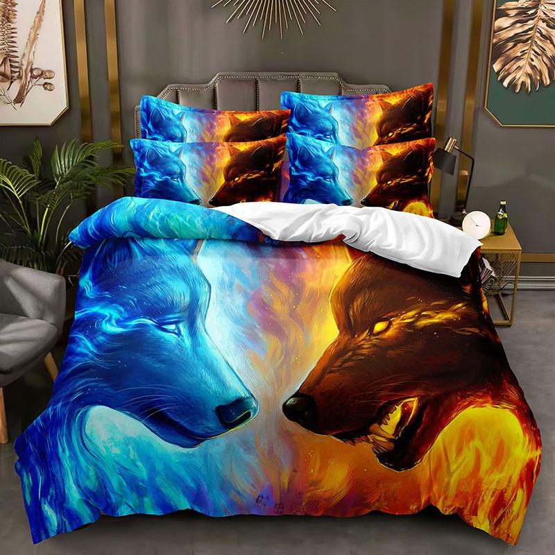 Комплект постельного белья с 3D животными для мальчиков и подростков, мягкий пуховый пододеяльник AU140 * 210, полноразмерное покрывало, одинарное/двойное пододеяльник с принтом волка