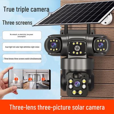 Камера 360° HD с тремя объективами, питающаяся от солнечной энергии, с ночным видением и мониторингом по Wi-Fi