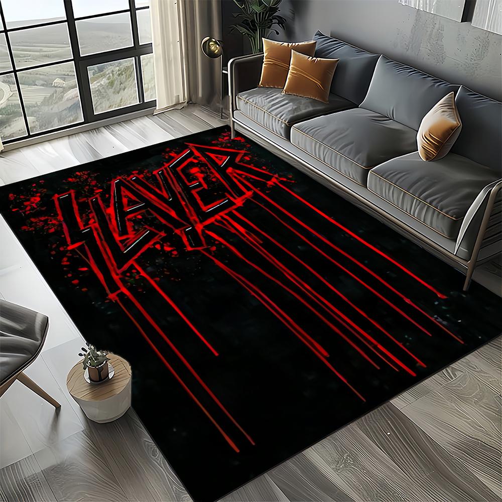 3D Retro Band Slayer Heavy Metal Rcck Sign Carpet Rug for Living Room Bedroom Home Sofa Decoration,Kid Play Non-slip Floor Mat