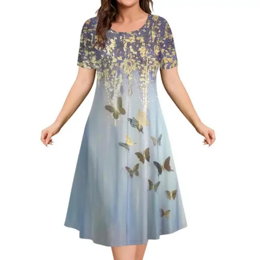 Модные элегантные женские платья с 3D-принтом, свободные платья А-силуэта больших размеров, женское повседневное платье с коротким рукавом и цветочным принтом, большой размер 6XL