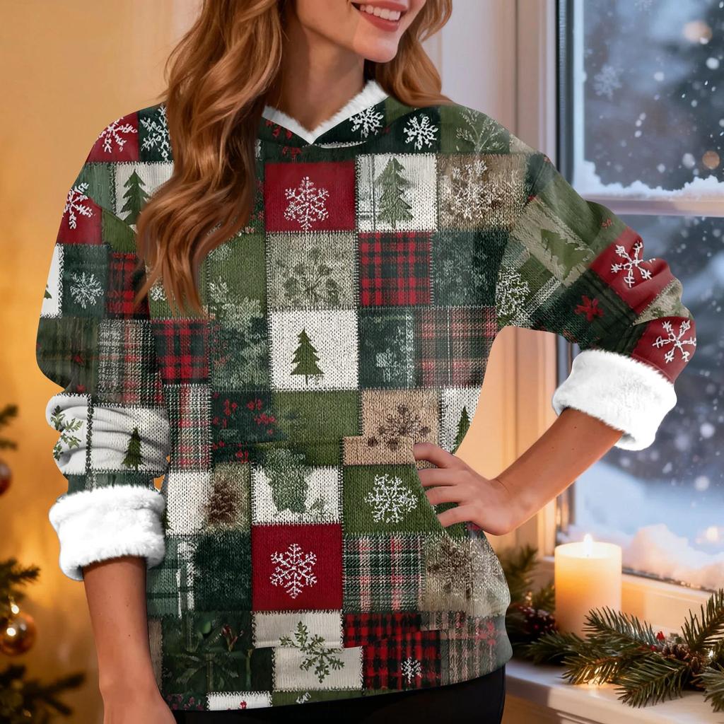 Женская модная повседневная толстовка с капюшоном и длинным рукавом с рождественским принтом