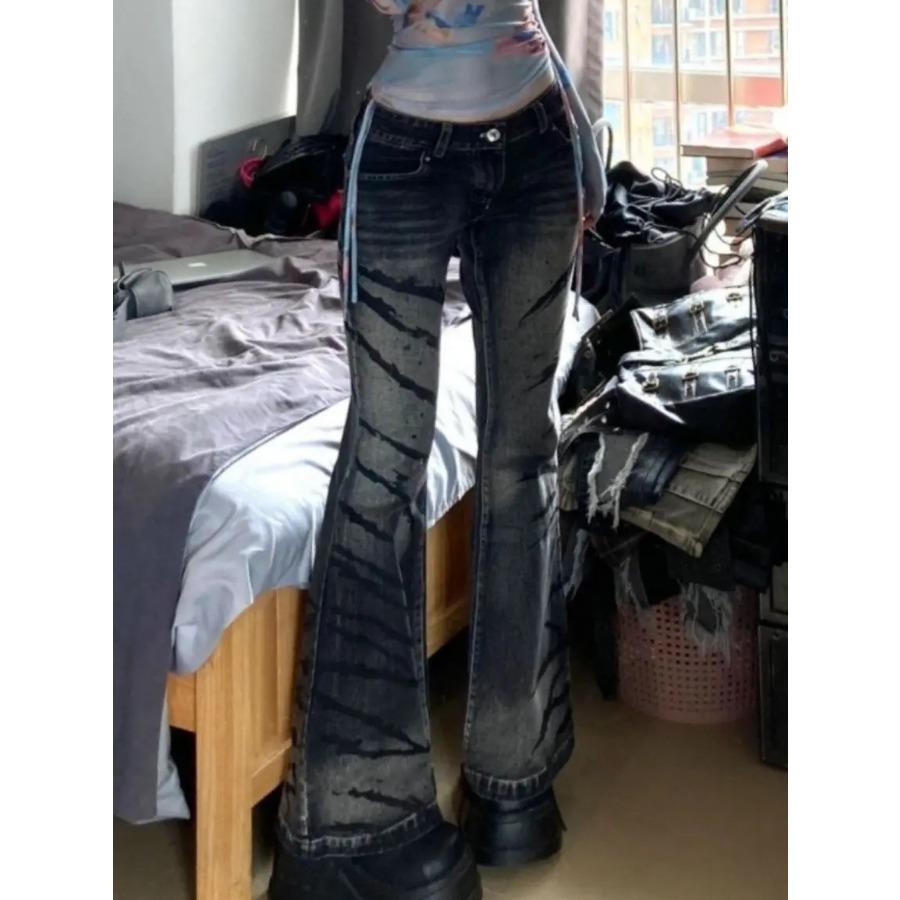 Джинсы-клеш в полоску с граффити и принтом зебры. Джинсовые брюки. Легкие брюки-клеш. Брюки Y2k в стиле Харадзюку. Панк. Готический гранж. Эстетика.