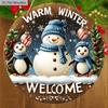 Cute Winter Wonderland Wooden Christmas Sign with Snowman & Penguin Pattern - Navidad Sign for Front Door Wall Hanging Decor - Ideal Christmas Gift