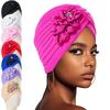 1PC Sunscreen Hijab Fashion Flower Turban Retro Elastic Headwraps Ethnic Solid Color Elegant Rhinestoned Bandana Cap