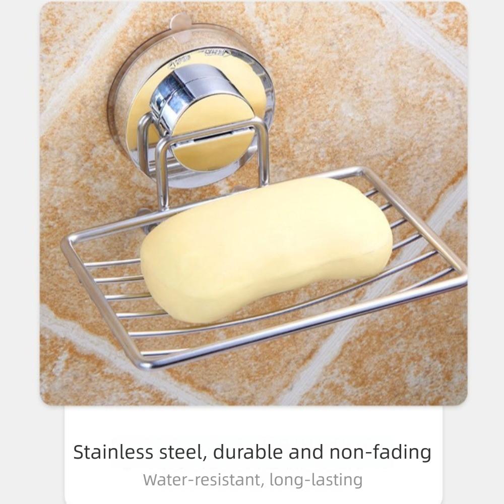 Wall Mounted Vacuum Suction Cup Soap Dish Self Draining Stainless steel Bathroom Sponge Holder No-Drilling Heavy Duty