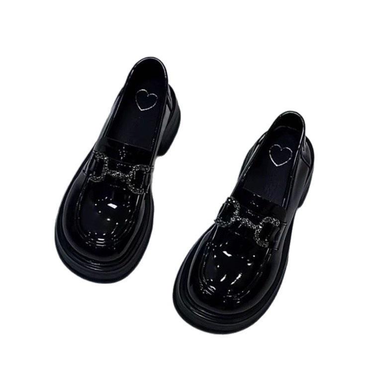 Женские лоферы на платформе 2025 осень новые универсальные ретро мода на высокой подошве JK стразы британский стиль маленькие кожаные туфли женские