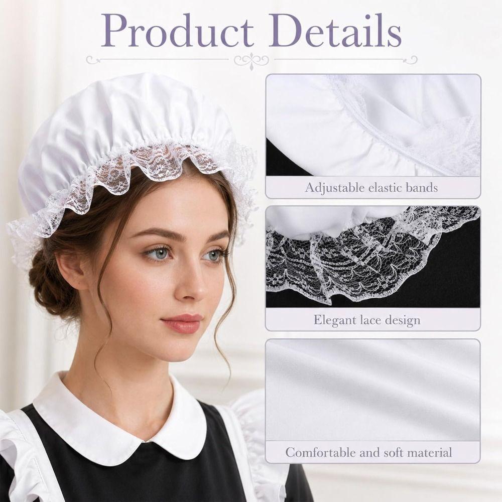 Ruffled Brim Maid Bonnet Lace Trim Lace Bonnet Fashion Colonial Bonnet Costume Parties