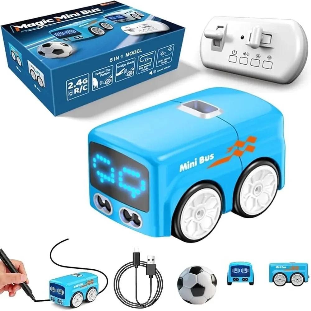 Rc-Controlled Magic Follows Line Car with 4 Play Modes with Auto Expressions Magic Mini Bus Rechargeable
