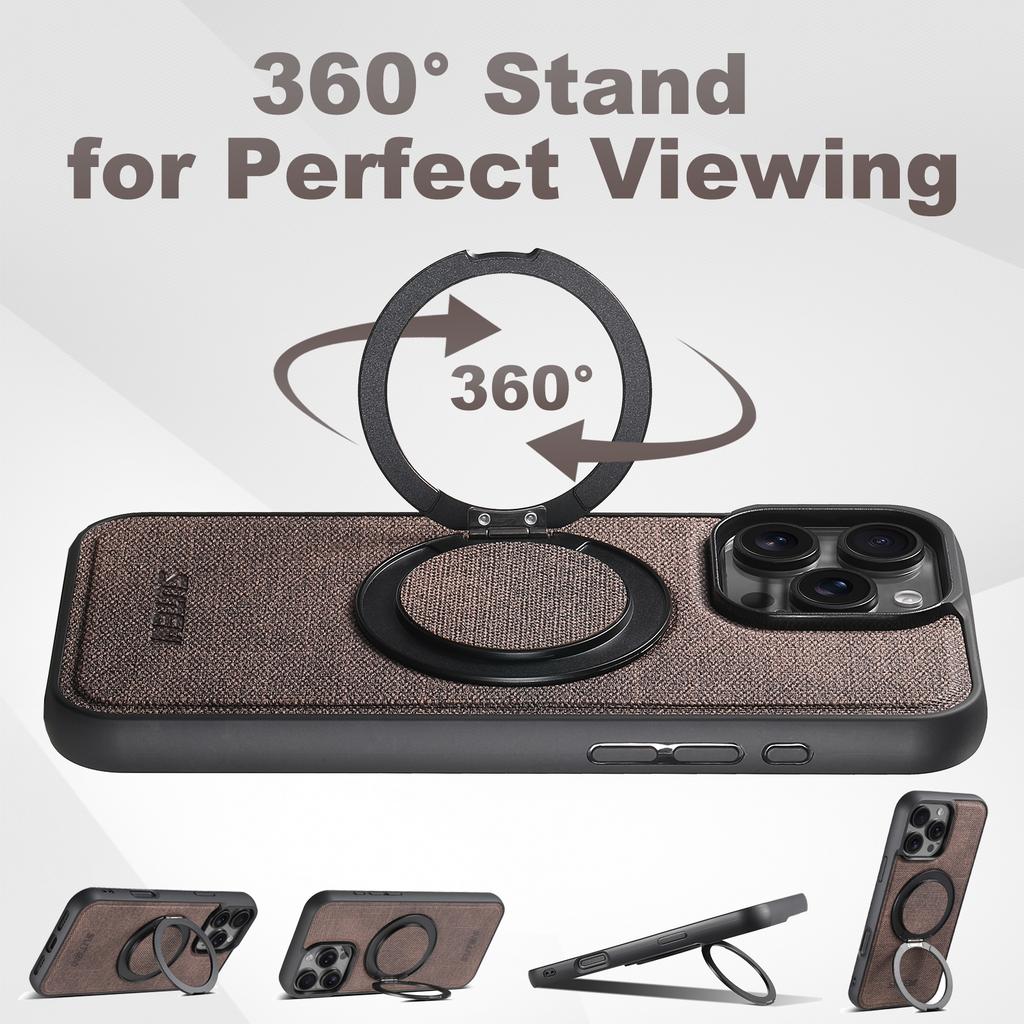 SUTENI G3 For iPhone 16 Pro Max Magnetic Case Rotating Ring Kickstand Jeans Texture PU TPU Phone Back Cover