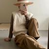 Vintage Cable Knit Sleeveless Sweater Women Korean Loose Layering Round Neck Vest Top