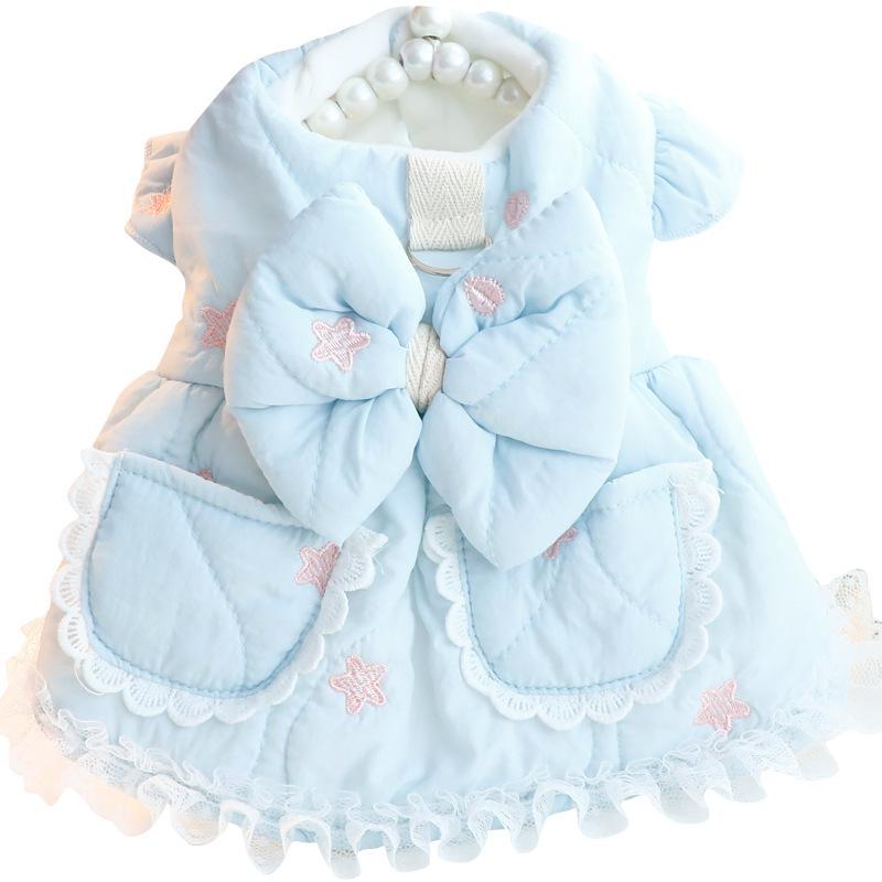 Autumn Winter Dog Clothes Thick Cotton-padded Princess Pet Dress Coat with Embroidery for Small Dogs & Cats