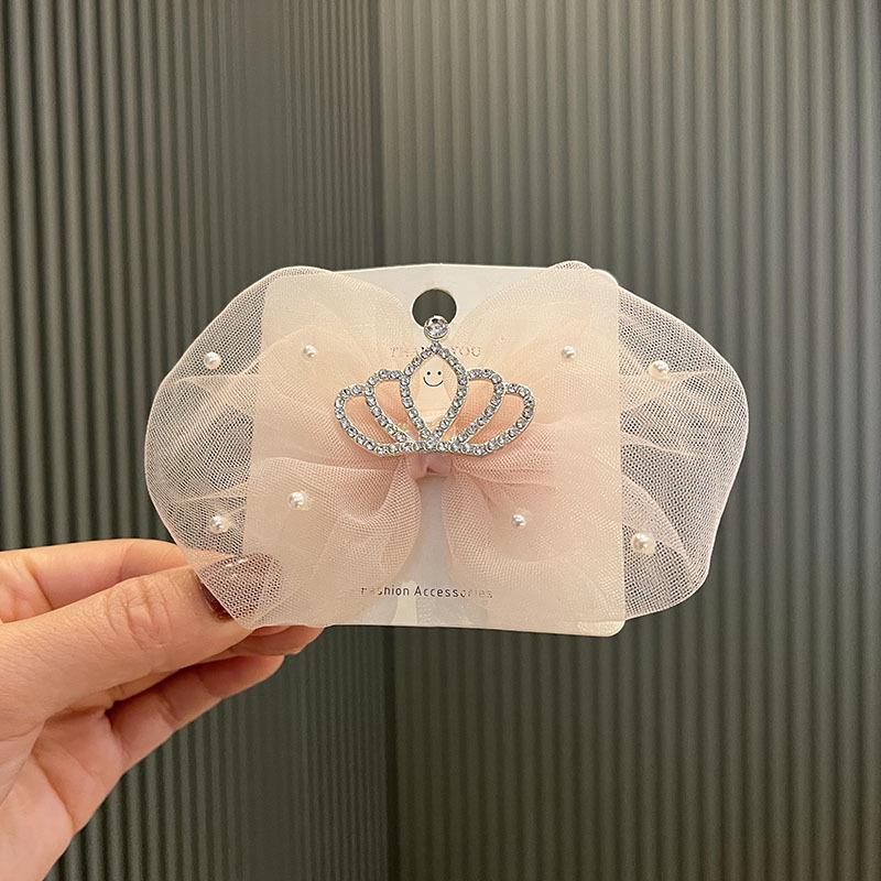 Летний бант-корона заколка для волос для детей – Милая принцесса сетка жемчуг заколка