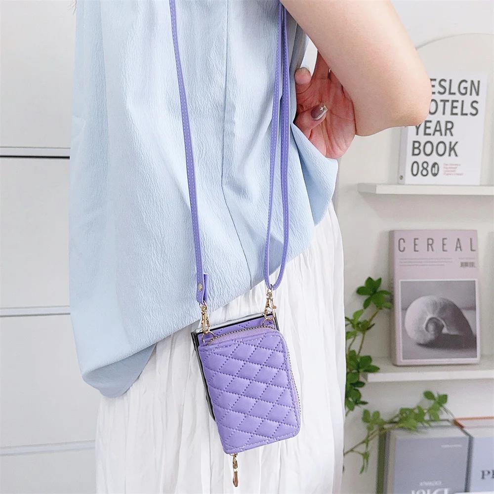 Zipper Crossbody Wallet with Card Holder Phone Case for Samsung Galaxy Z Flip 6 5 4 Flip6 Flip5 Flip4 Flip3 Leather Shell Cover