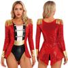 Womens Circus Ringmaster Cosplay Bodysuit Long Sleeve Allover Sequin Tail Jumpsuit Halloween Festival Costumes