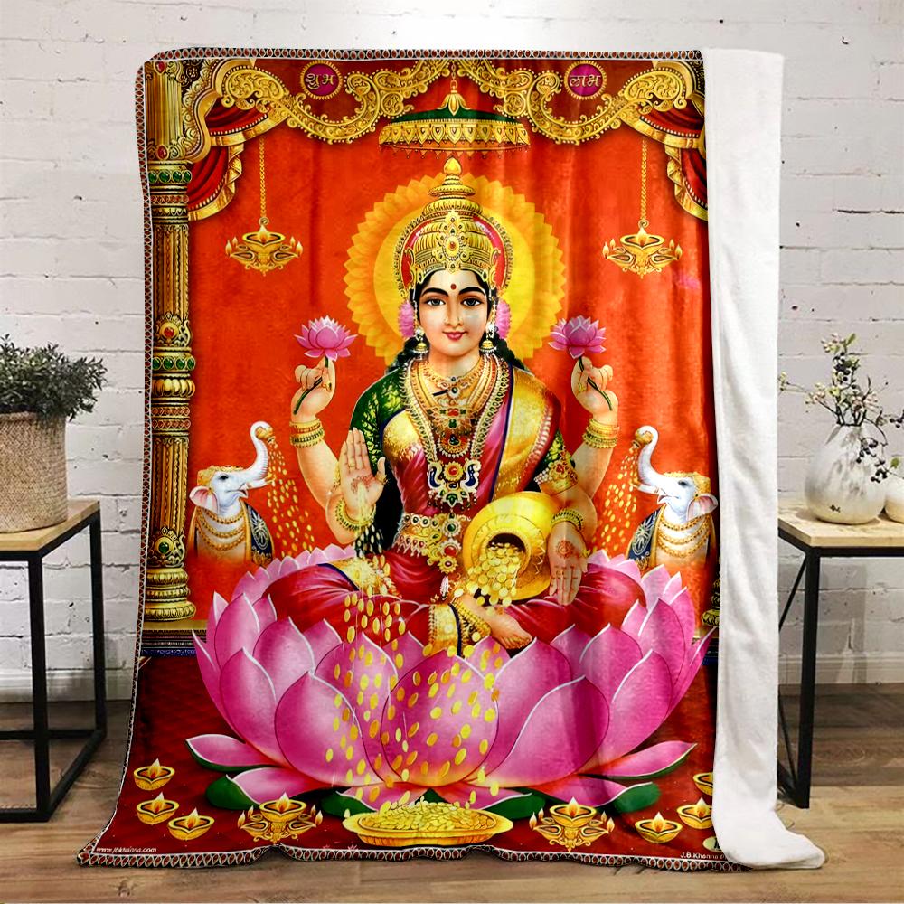 Hindu Goddess on Lotus with ElephantsFlannel blanket for bedroom, living room, sofa, and nap
