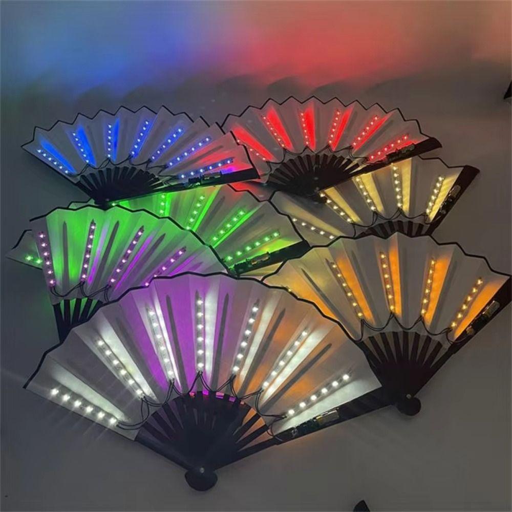 Creative Glow Folding LED Fan Portable Glowing Hand Fan Dancing Light Fan Christmas