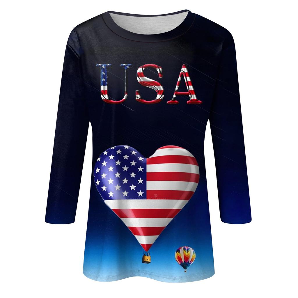 3/4 Sleeve Shirts For Women Cute Tops Graphic Tees  Blouses Casual Plus Size Basic Tops Pullover