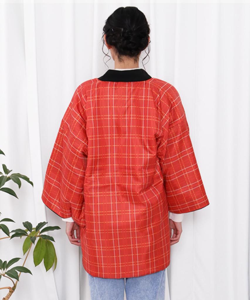 KYOETSU Women's Winter Fleece Hanten (Fleece-Lined Hanten), Sizes A and B (8. Red Check x Black, Size L)
